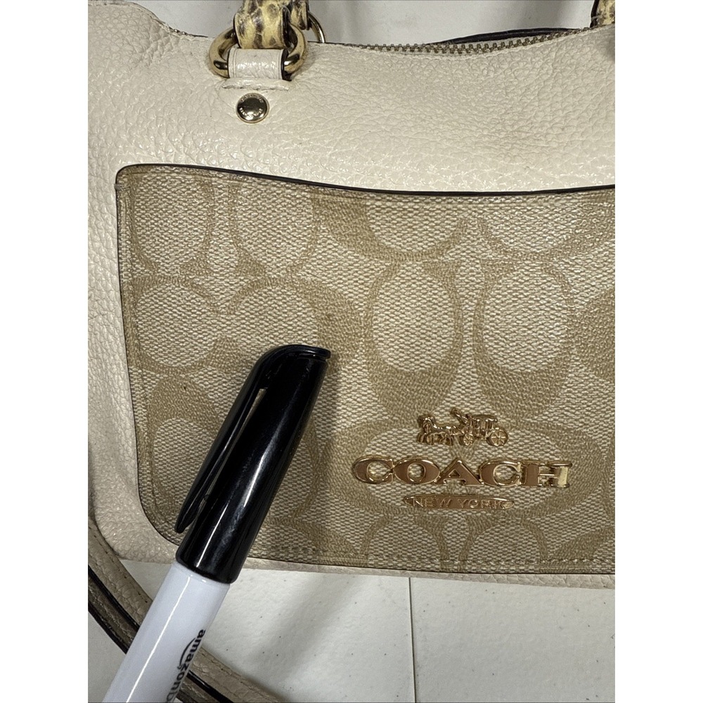 Coach Pebble Leather Emma Satchel w/ Signature Canvas and Snake Embossed Leather - Picture 3 of 14